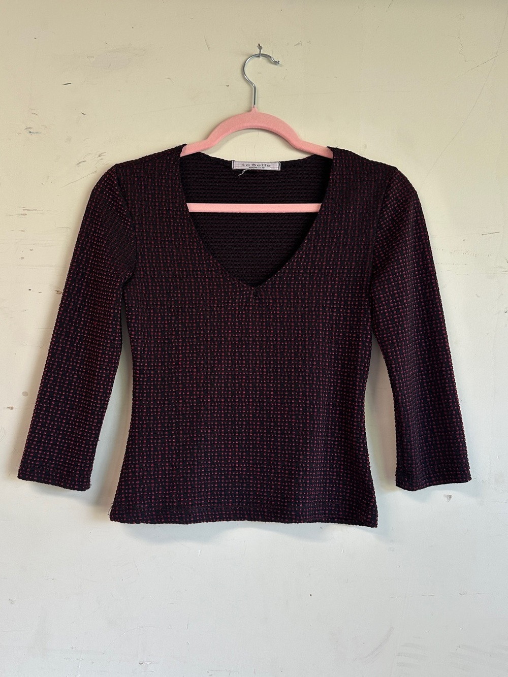 Vintage 90s y2k La belle red and black 3/4 sleeve top goth grunge